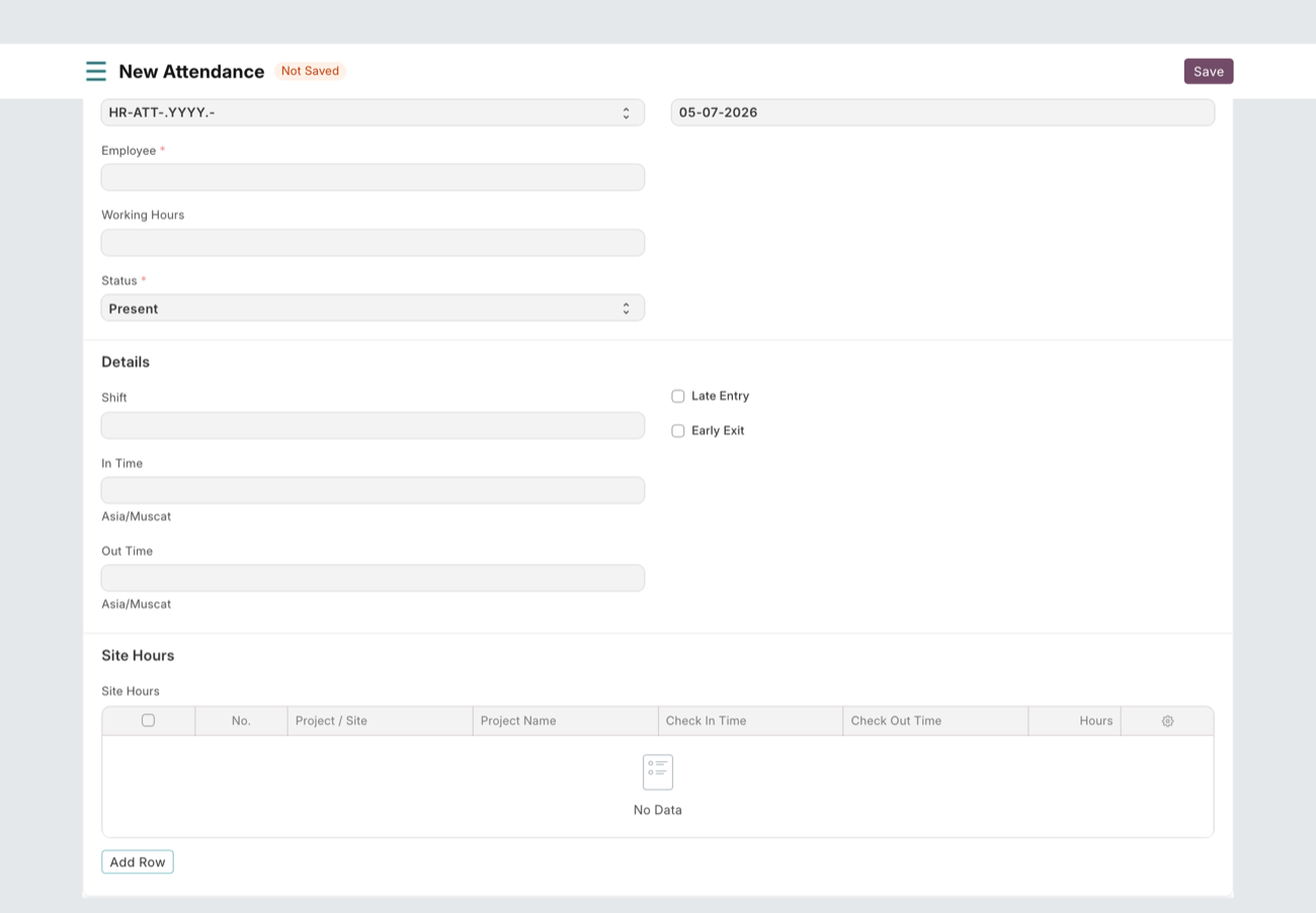 New Attendance form