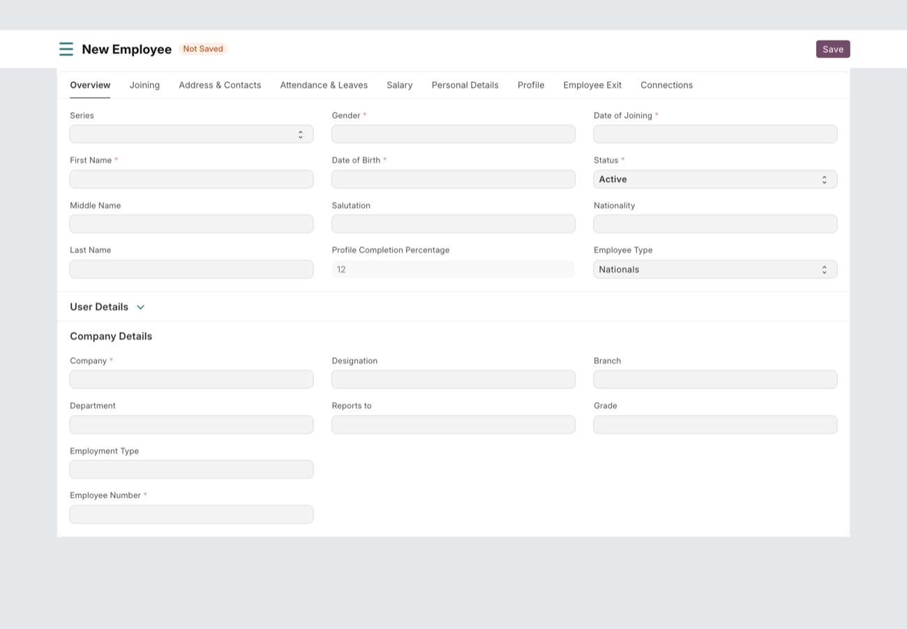 New Employee form