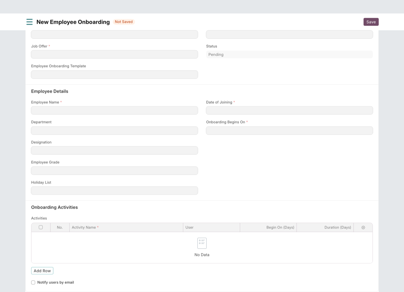 New Employee Onboarding form