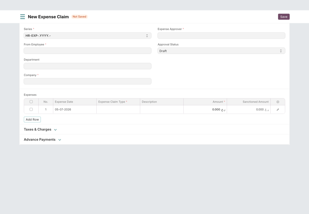 New Expense Claim form