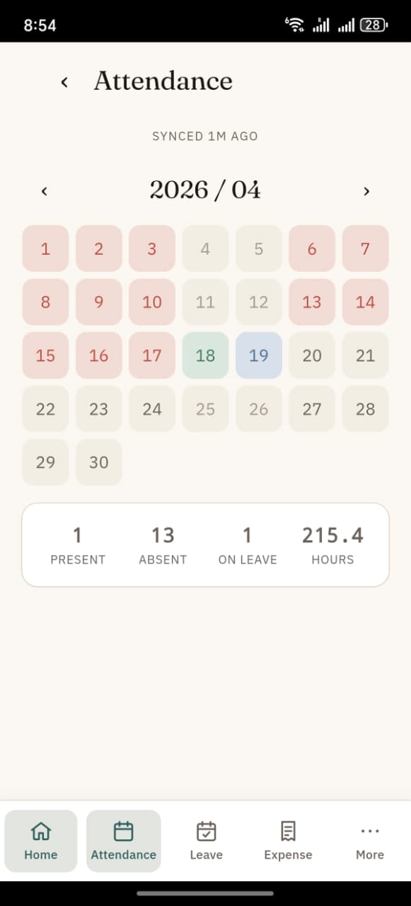 Attendance tab