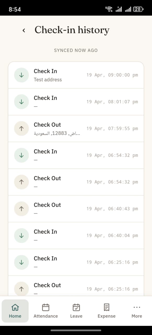 Check-in history