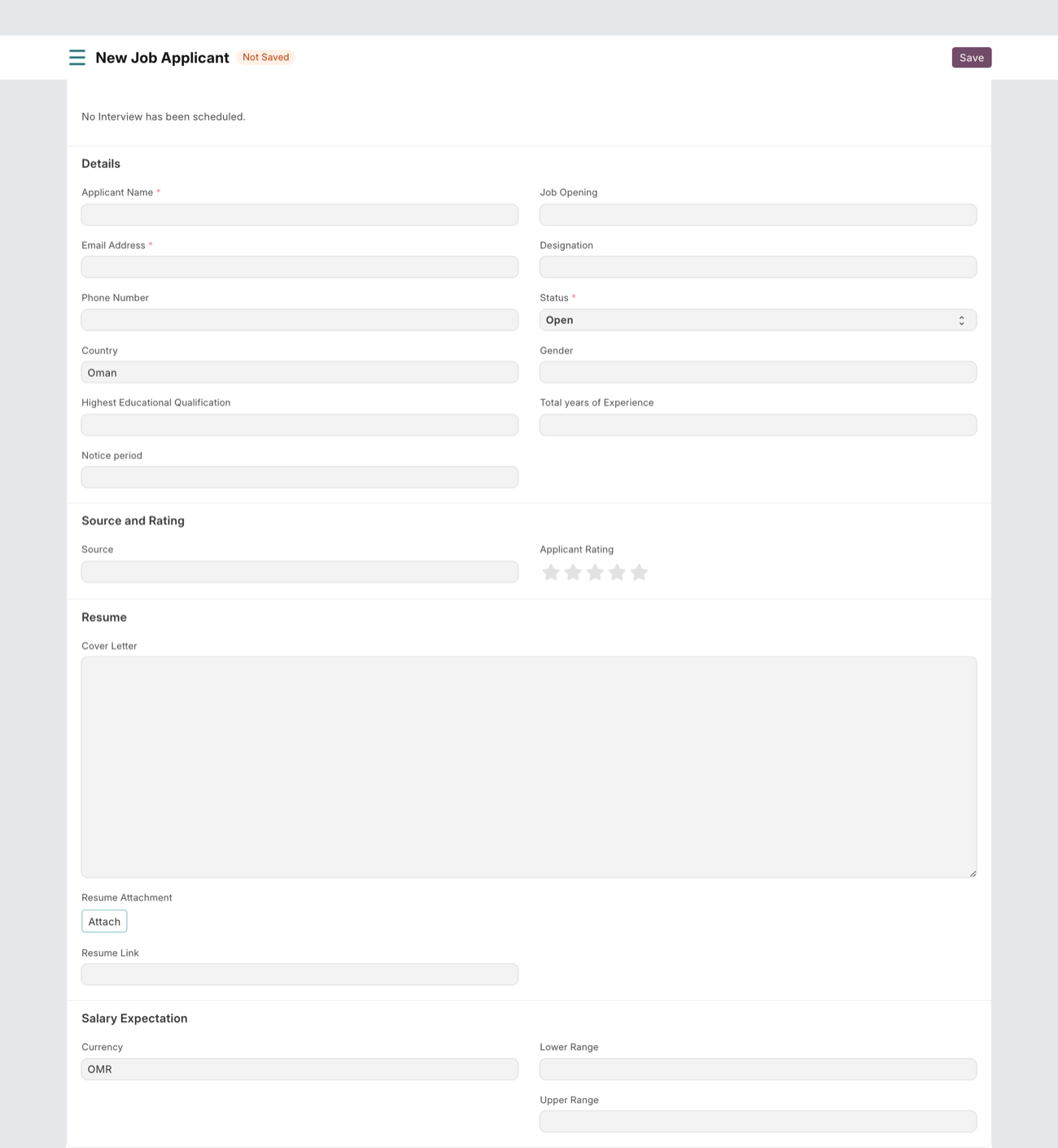 New Job Applicant form