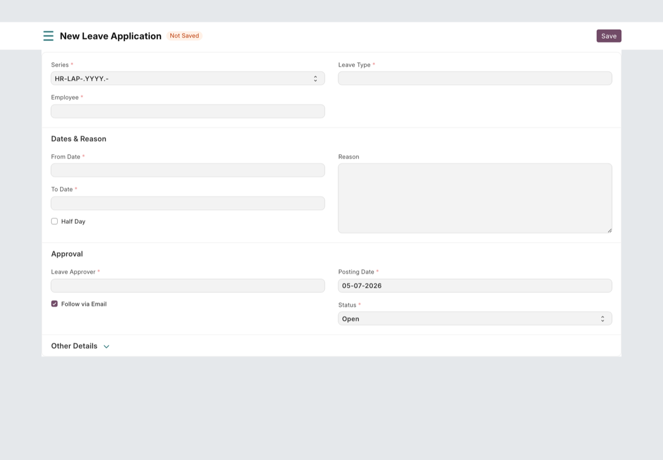 New Leave Application form