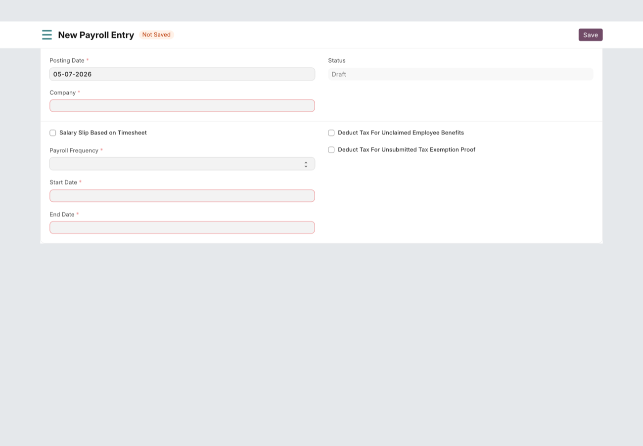 New Payroll Entry form