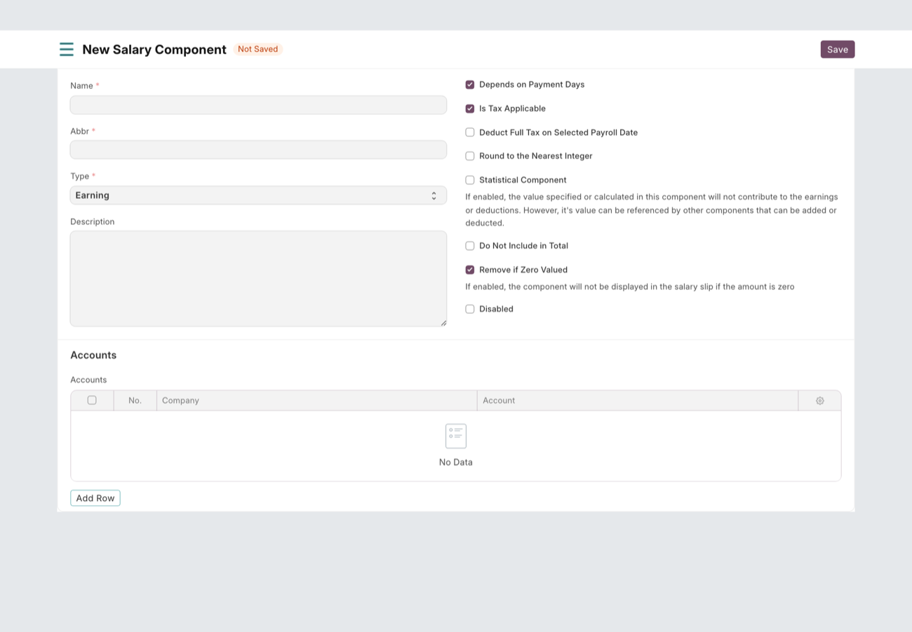 New Salary Component form