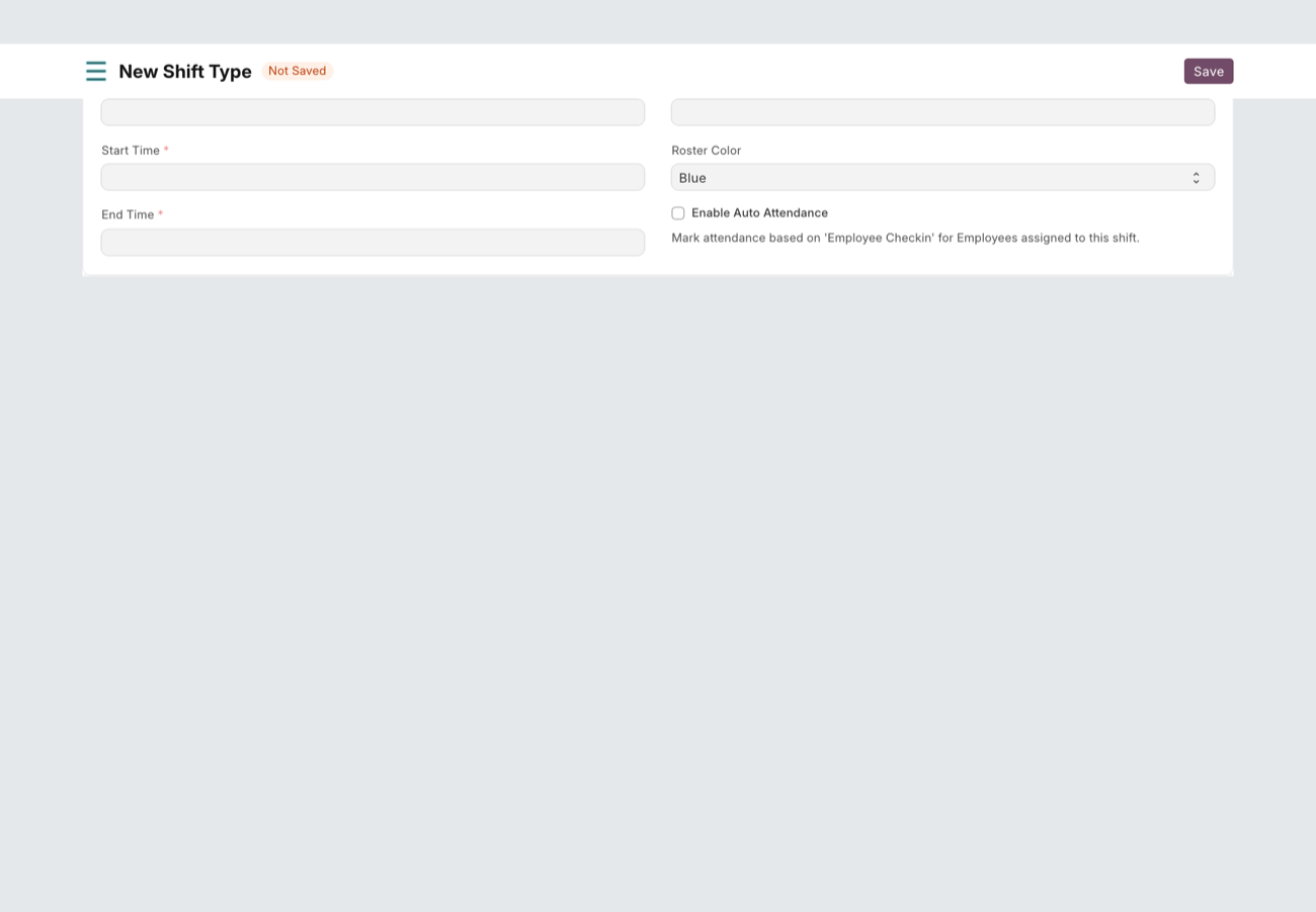 New Shift Type form